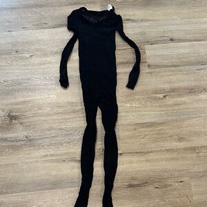 Black Knit Long Sleeve Bodysuit - legs have mesh see through as well as arms